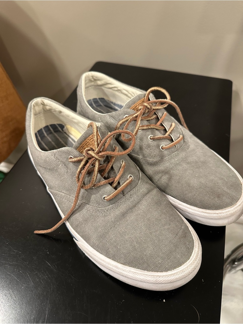 Sperry Gray Canvas Low-Profile Sneakers with Brown Laces